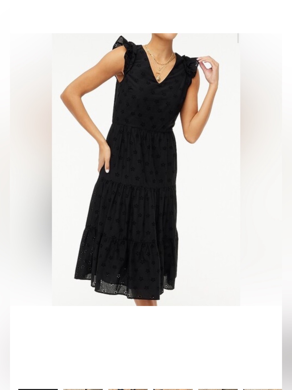 J. Crew Sz 8 Black Eyelet Tiered Midi Dress Ruffle Straps Sleeves Pockets Cotton